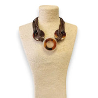Multi Strand Tortoise Shell Necklace on Mocha Brown Leather Cord