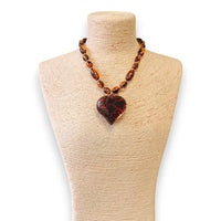 Beaded Tortoise Shell Puffy Heart Necklace