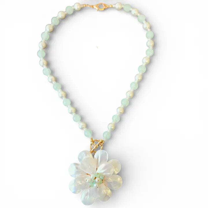 Ellie Necklace (Mint) | Mother of Pearl Flower - Gardenia Jewelry