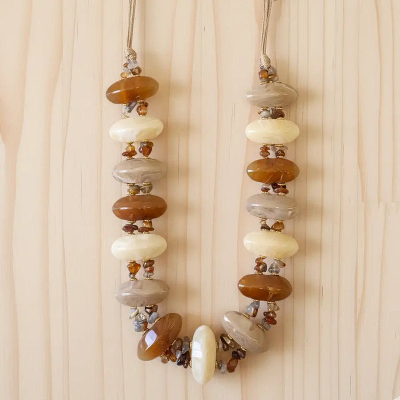 Chunky Beaded Earth Tone Resin Necklace