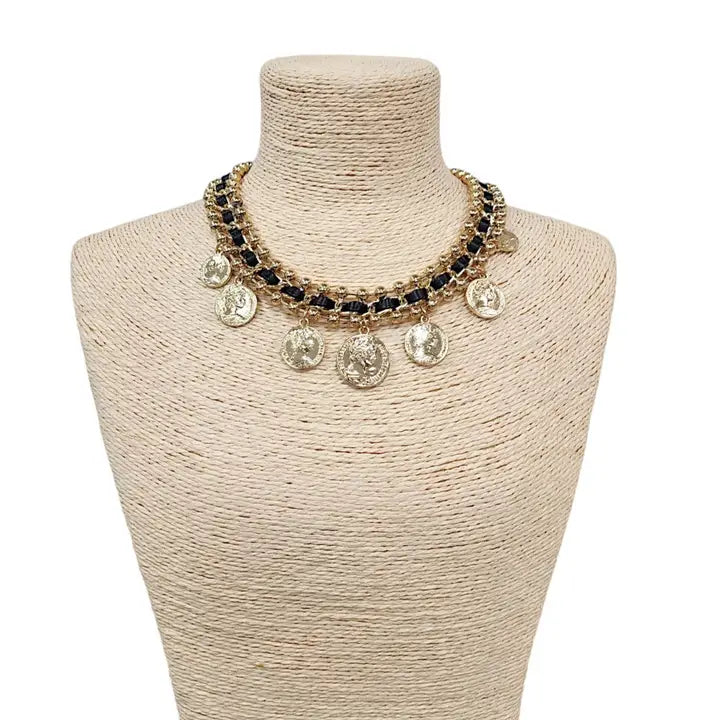 The Cleo Necklace | Leather & Coin Collar