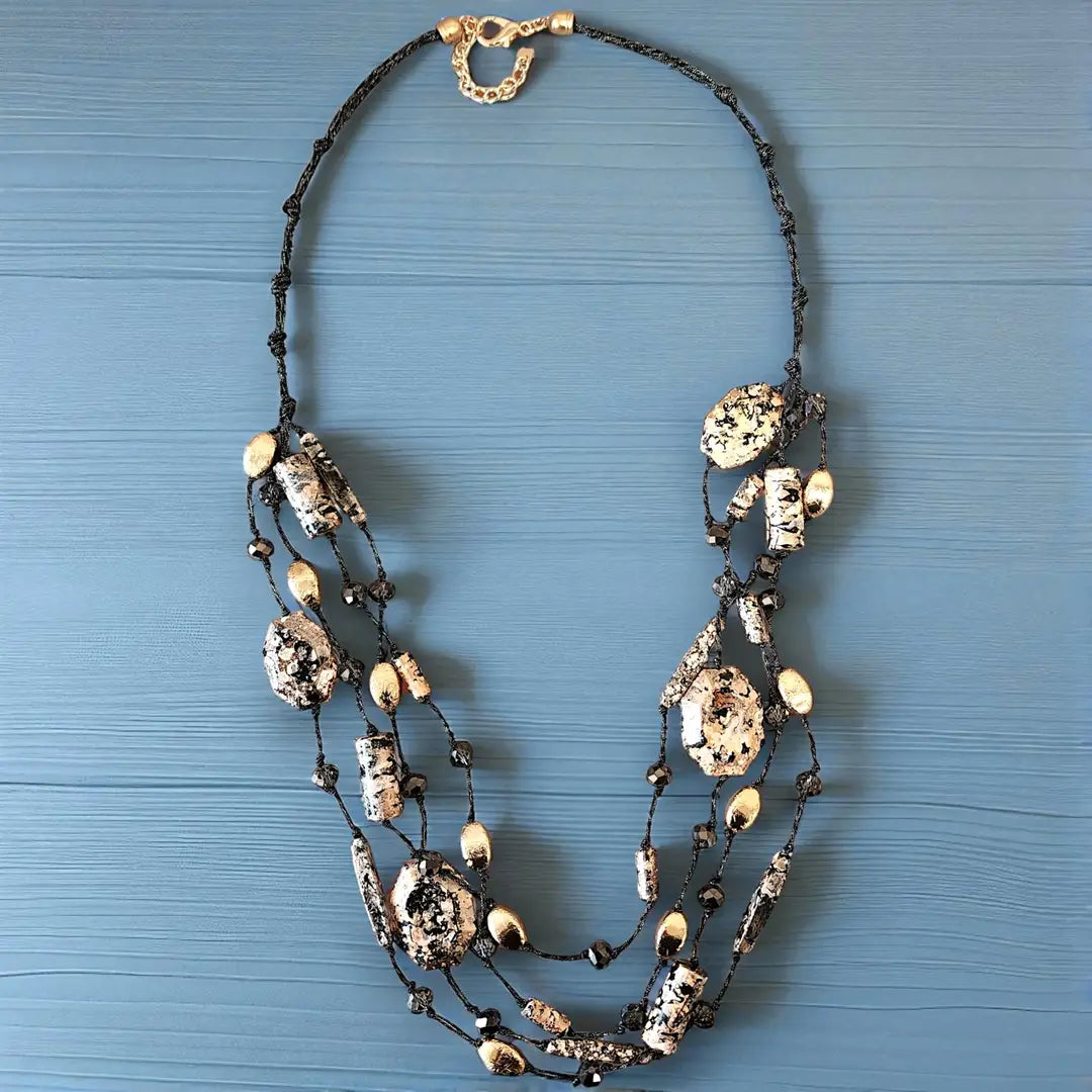 Long Multi Strand Jasper Stone Necklace