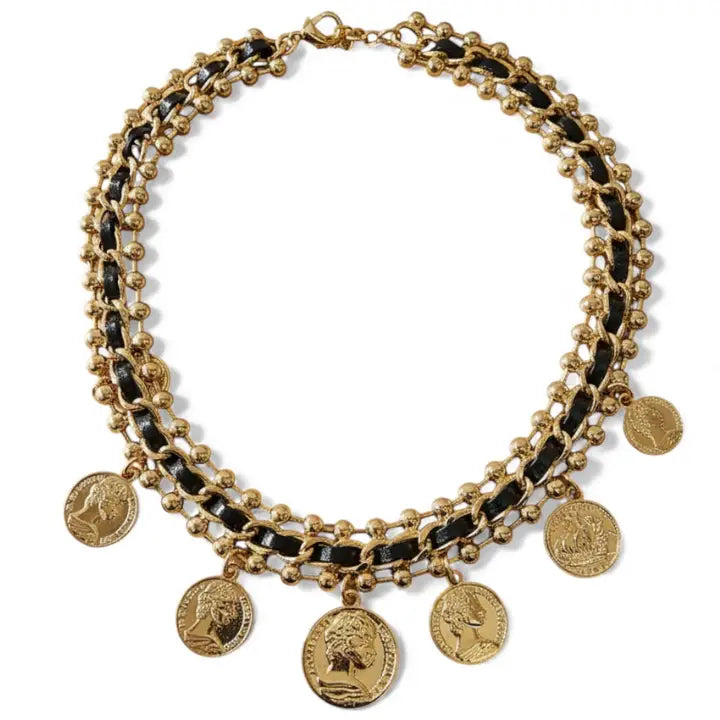 The Cleo Necklace | Leather & Coin Collar