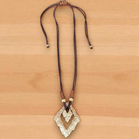 Vintage Gold Sculpted Pendant Necklace on Mocha Brown Leather Cord