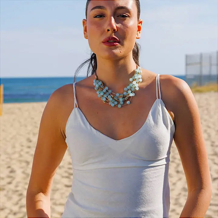 Chunky Jade Green Beaded Multi Strand Necklace