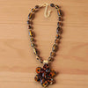 Chunky Tortoise Shell Bead Flower Statement Necklace