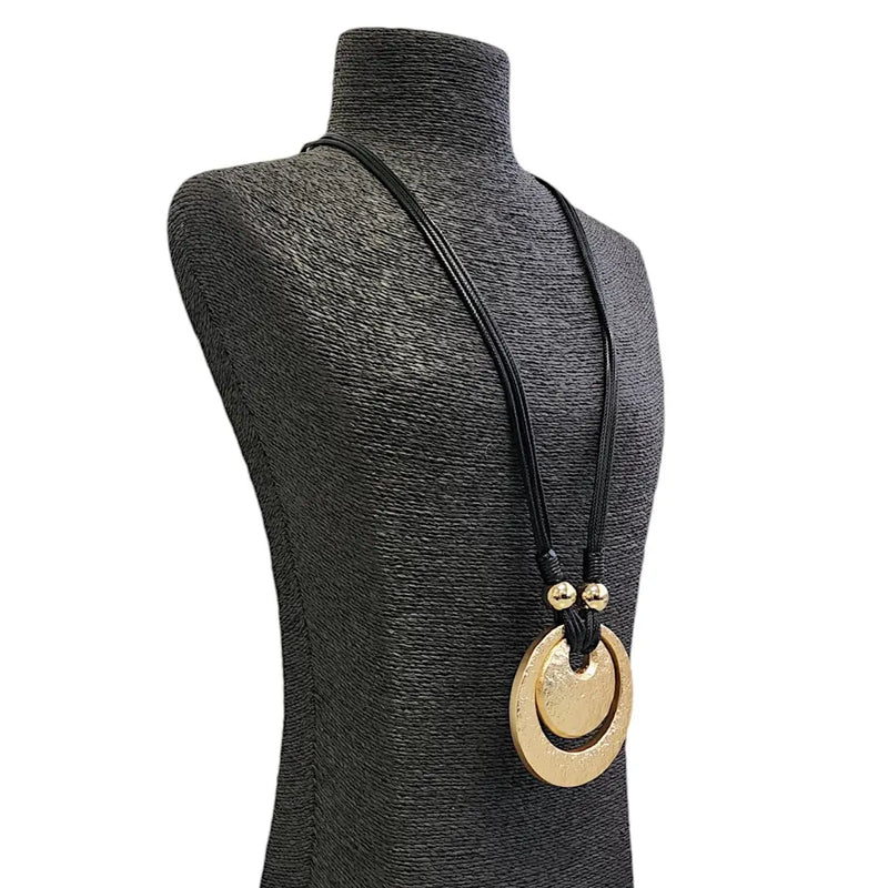 Long Pendant Necklace | Sculptural | Chunky | Leather Cord