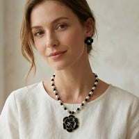 The Colette Necklace | Black Enamel Flower