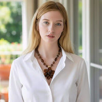 Chunky Tortoise Shell Bead Flower Statement Necklace