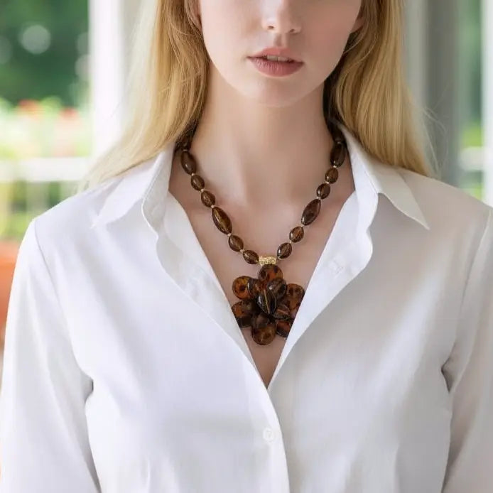 The Iris Necklace | Tortoise Shell Flower Necklace