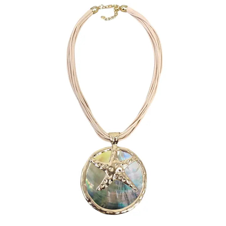 Short Coastal Abalone Seashell Starfish Pendant Necklace | Statement Jewelry