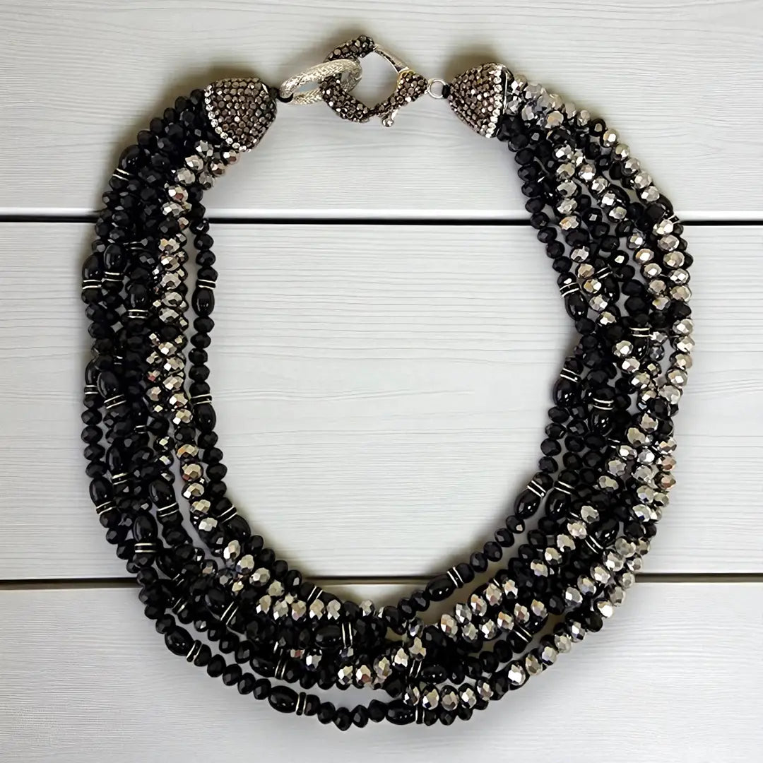 Chunky Multi Strand Pavé Beaded Collar