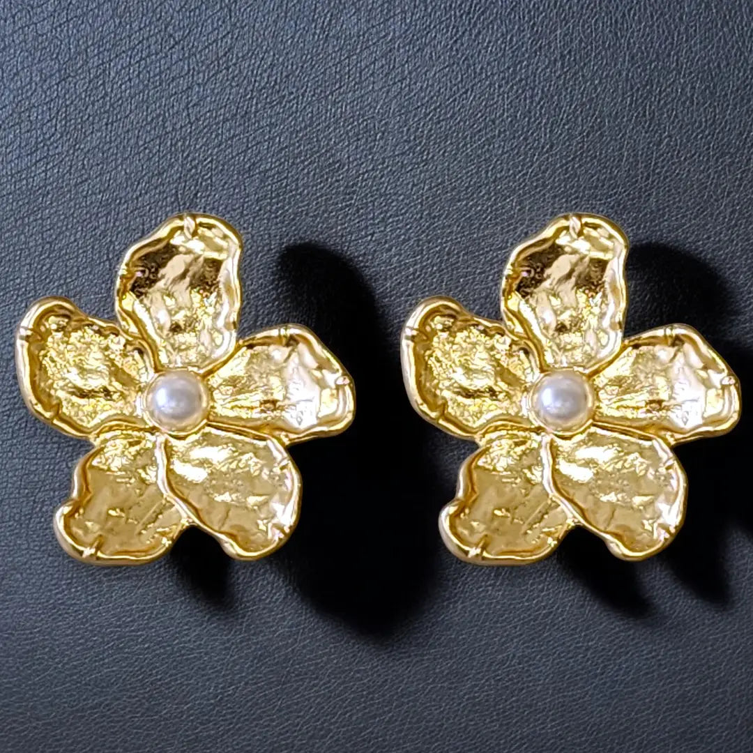 Handmade Chunky Vintage Gold Flower Earrings | Boho | Coastal | Statement Jewelry | Stainless Steel | Fall 2025