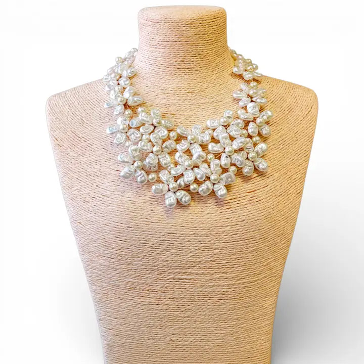 Floretta Necklace | Ivory Flower Pearl Bib - Gardenia Jewelry