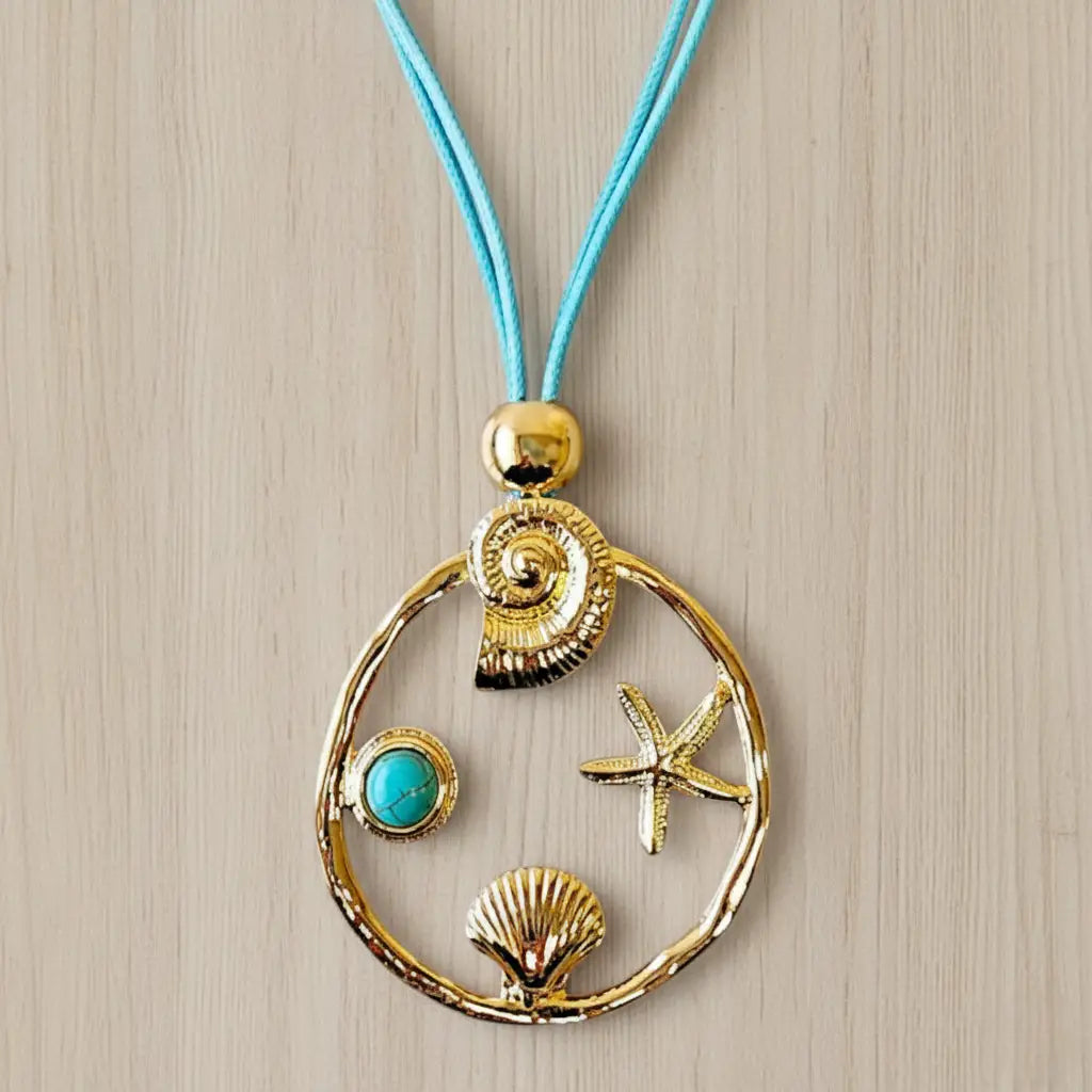 Beach Necklace | Pendant Necklace | Sea Life Charm | Turquoise Blue Necklace