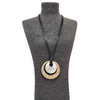 Vintage Two Tone Sculpted Pendant Necklace on Black Leather Cord