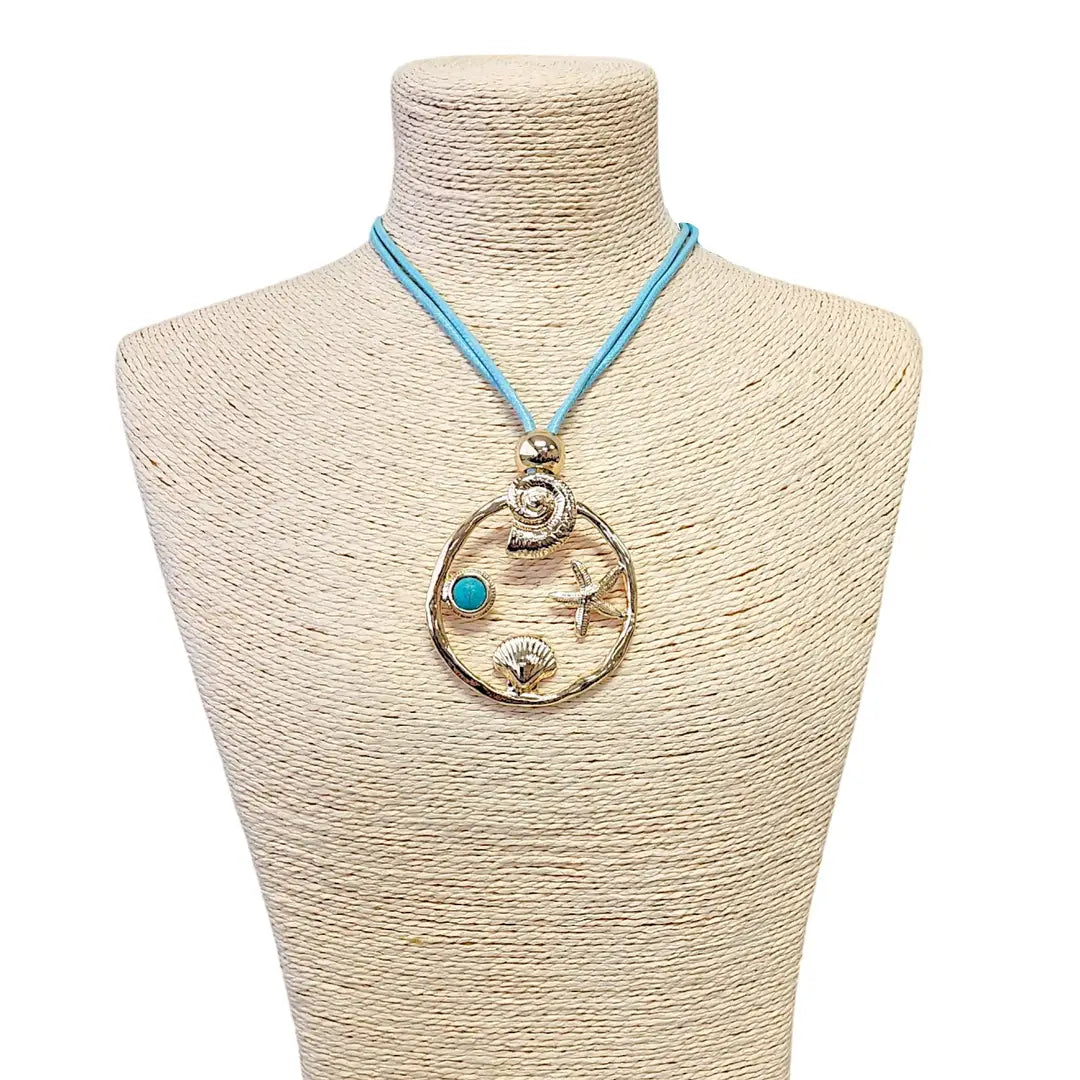 Beach Necklace | Pendant Necklace | Sea Life Charm | Turquoise Blue Necklace