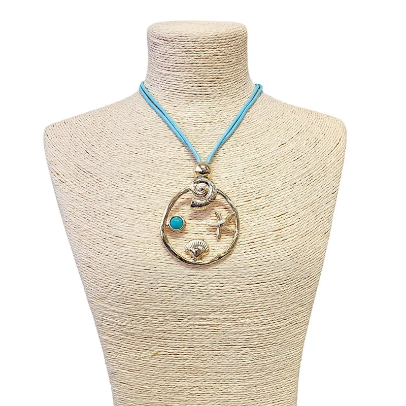 Beach Necklace | Pendant Necklace | Sea Life Charm | Turquoise Blue Necklace
