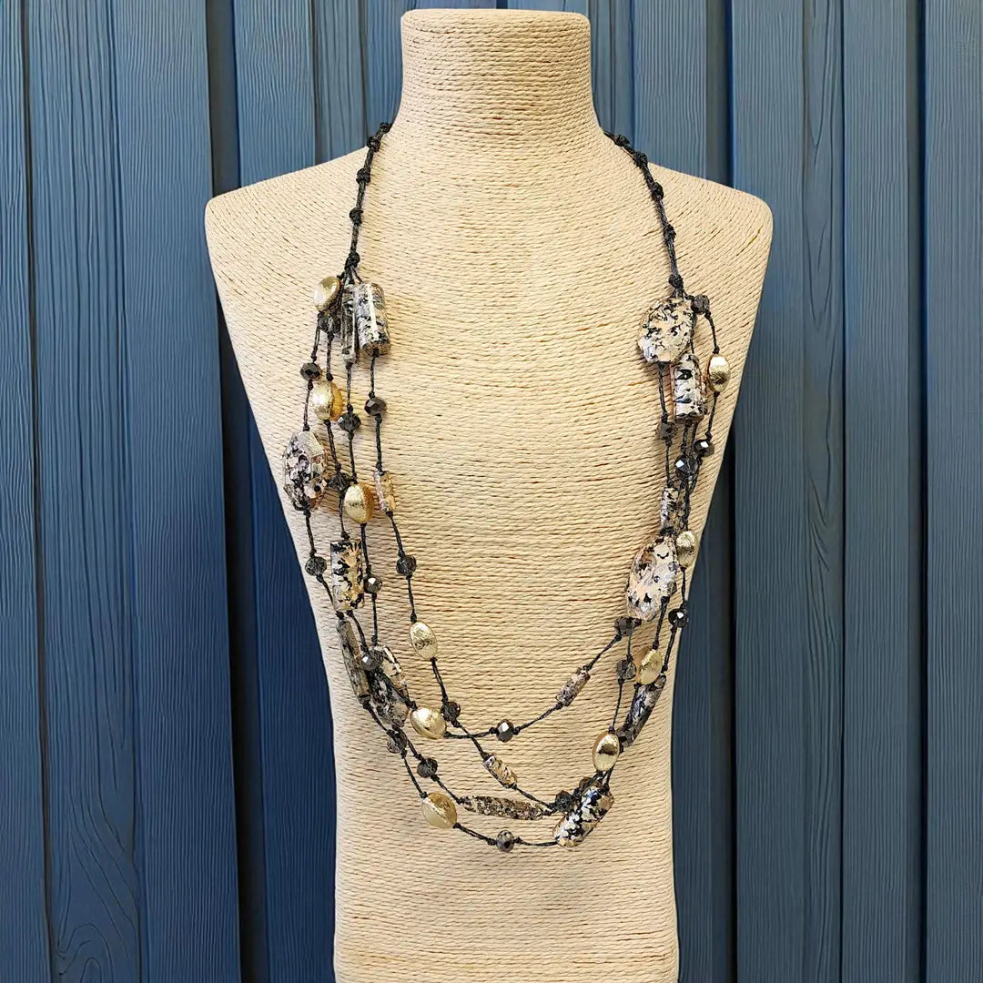 Long Multi Strand Jasper Stone Necklace