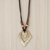 Vintage Gold Sculpted Pendant Necklace on Mocha Brown Leather Cord