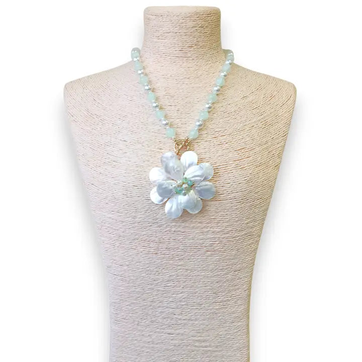 Ellie Necklace (Mint) | Mother of Pearl Flower - Gardenia Jewelry