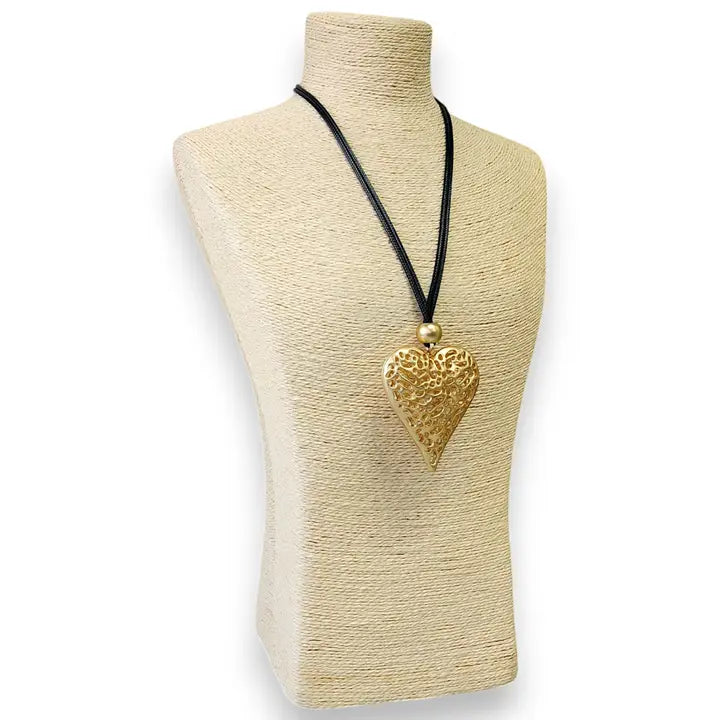Long Beaded Heart Cord Necklace | Statement Jewelry | Boho