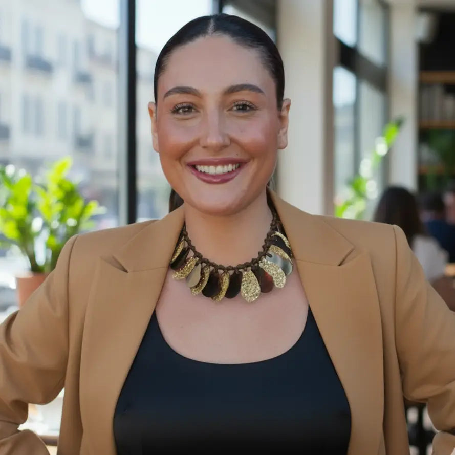 Gold & Mocha Woven Bib Collar Necklace