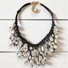 Coastal Pearl Fringe Bib Necklace on Black Leather Cord