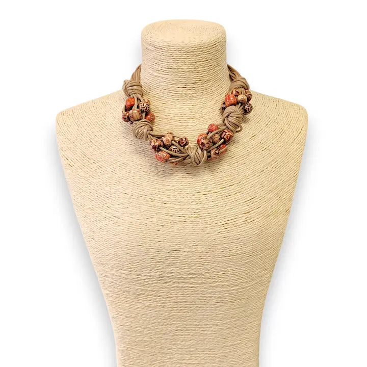 Short Beaded Chunky Knot Necklace | Leather Cord | Fall Boho