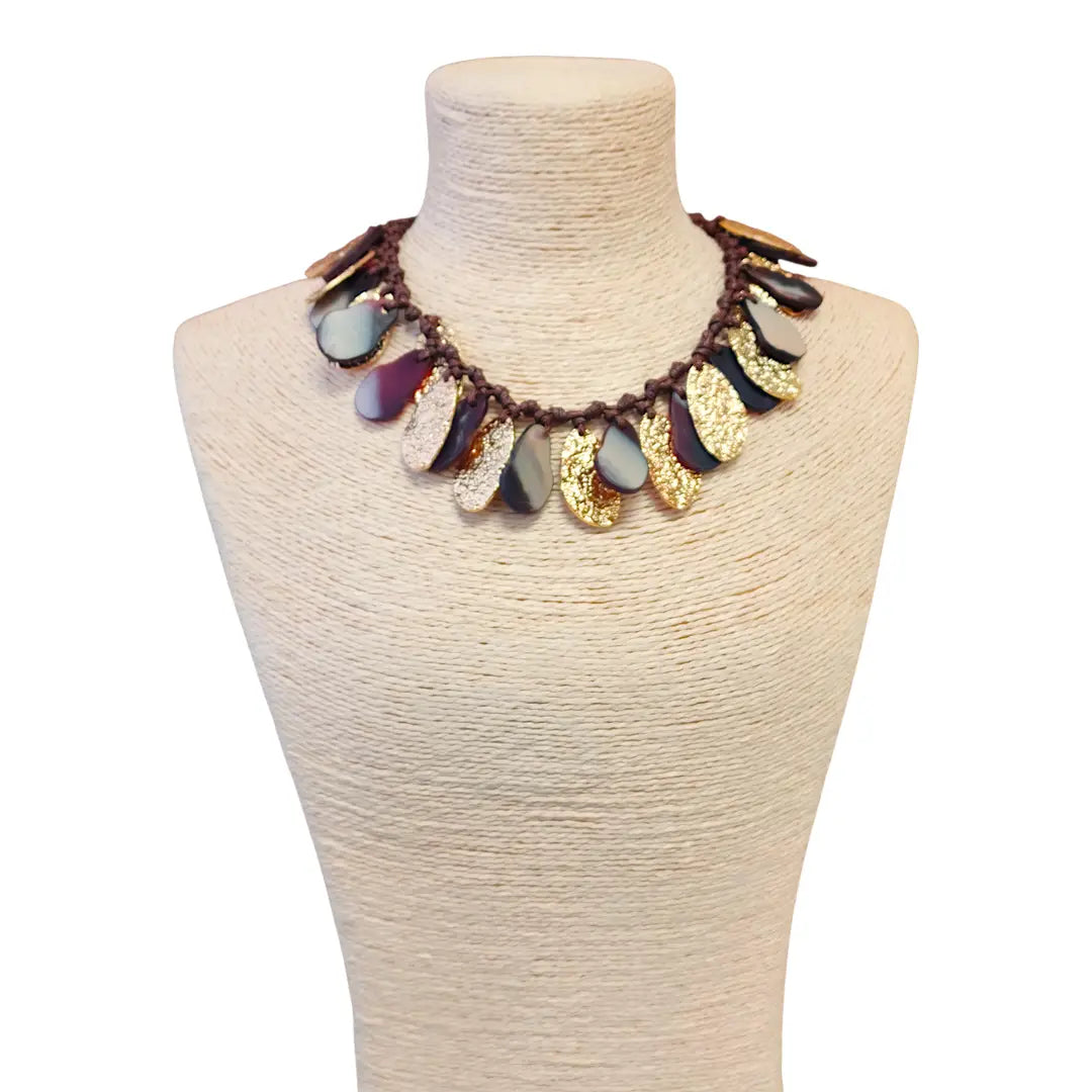 Gold & Mocha Woven Bib Collar Necklace