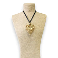 Long Beaded Heart Cord Necklace | Statement Jewelry | Boho