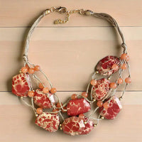 Chunky Multi Strand Terracotta Bead Statement Necklace