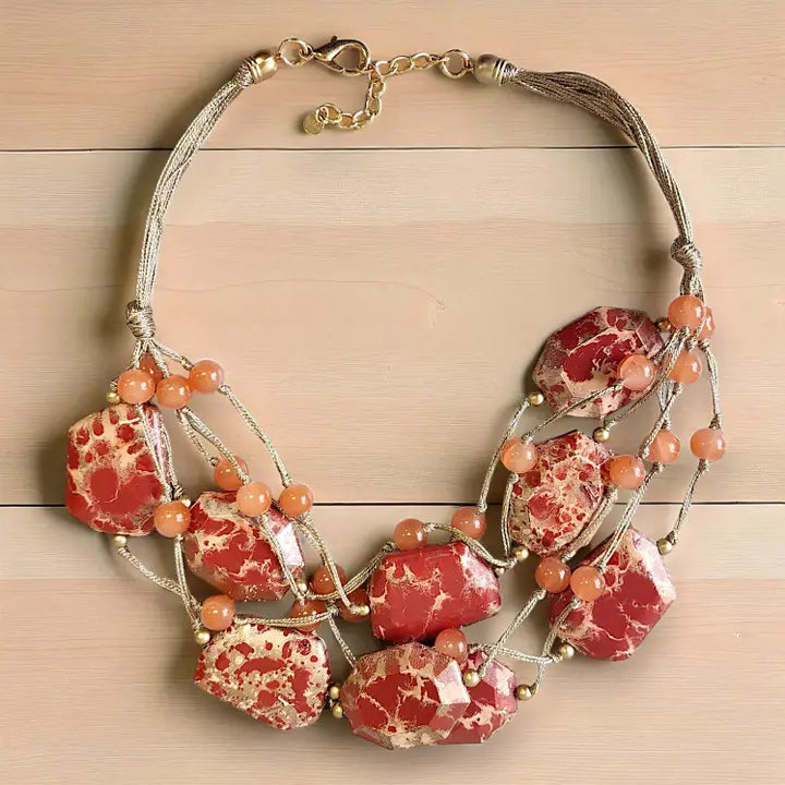 Chunky Multi Strand Terracotta Bead Statement Necklace