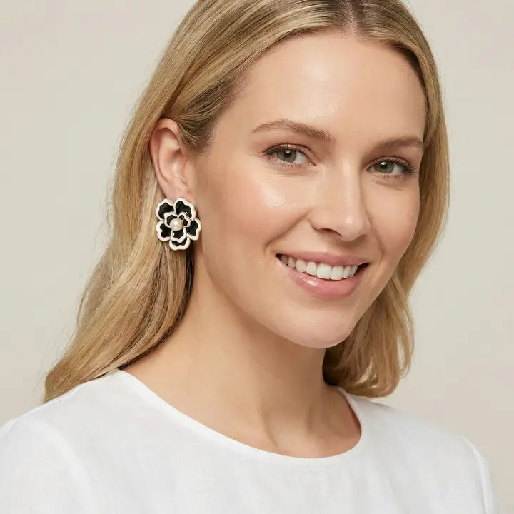 The Dahlia Earring | Black & White Flower