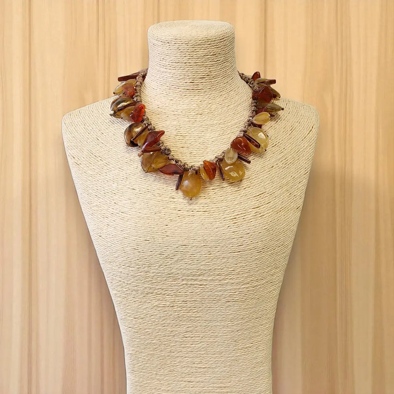 Woven Earth Tone Boho Beaded Necklace