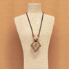 Vintage Gold Sculpted Pendant Necklace on Mocha Brown Leather Cord
