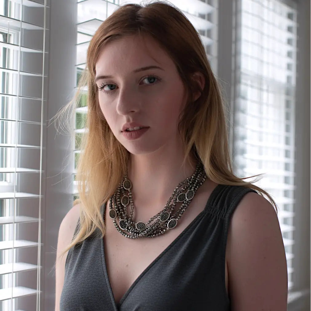 Multi Strand Beaded Pavé Necklace