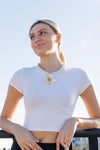 Ivory & Gold Flower Pendant Collar on Round Pearl Necklace