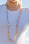 Neutral Champagne Gold Crystal Long Strand Station Necklace