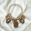 Beige and Gold Animal Print and Tortoise Charm Necklace