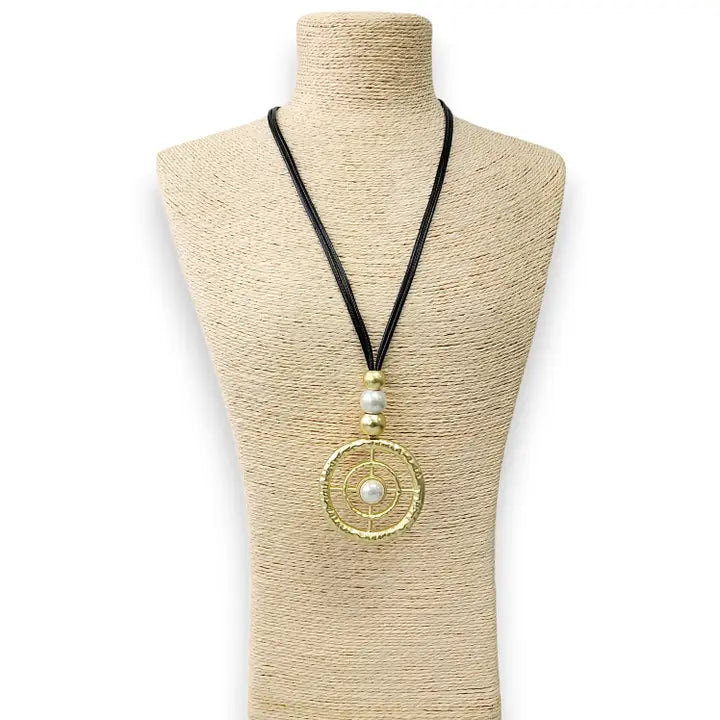 Long Beaded Pendant Cord Necklace | Statement Jewelry | Boho
