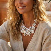 Floretta Necklace | Ivory Flower Pearl Bib - Gardenia Jewelry