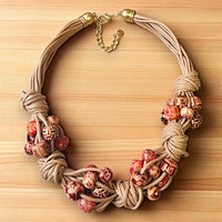 Short Beaded Chunky Knot Necklace | Leather Cord | Fall Boho