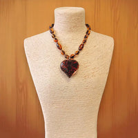 Beaded Tortoise Shell Puffy Heart Necklace