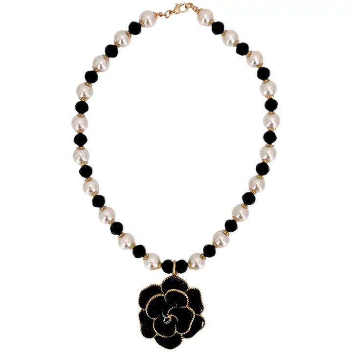The Colette Necklace | Black Enamel Flower
