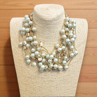 Chunky Multi Strand Pearl Statement Necklace | Coastal Boho | Statement Jewelry