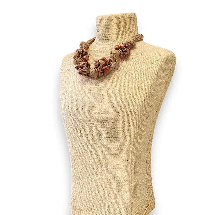 Short Beaded Chunky Knot Necklace | Leather Cord | Fall Boho