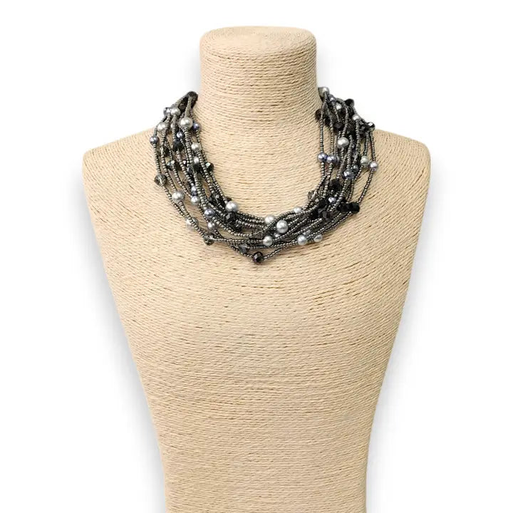 The Brynn Necklace | Hematite & Pearl Collar Necklace