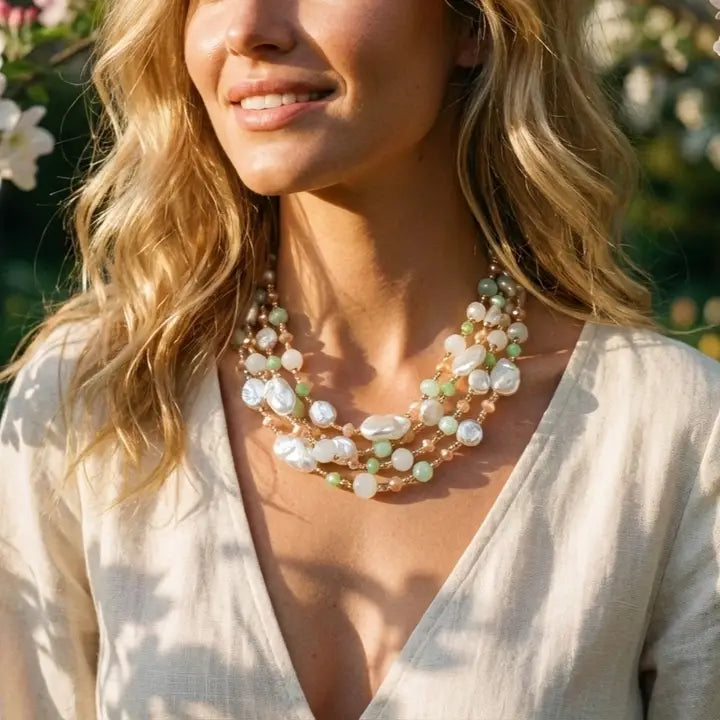 Este Necklace | Pastel Beaded Pearl Collar - Gardenia Jewelry