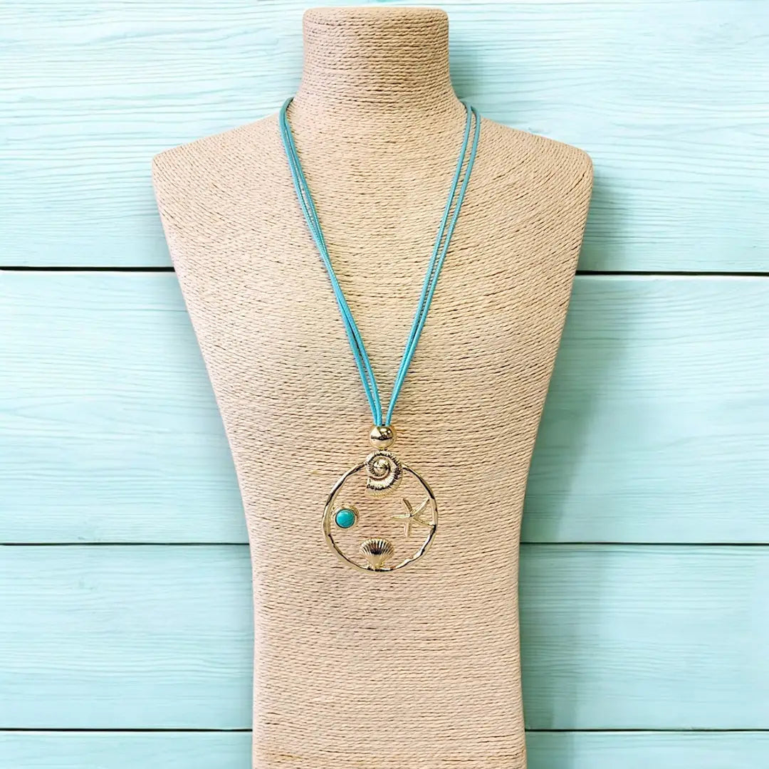 Beach Necklace | Pendant Necklace | Sea Life Charm | Turquoise Blue Necklace